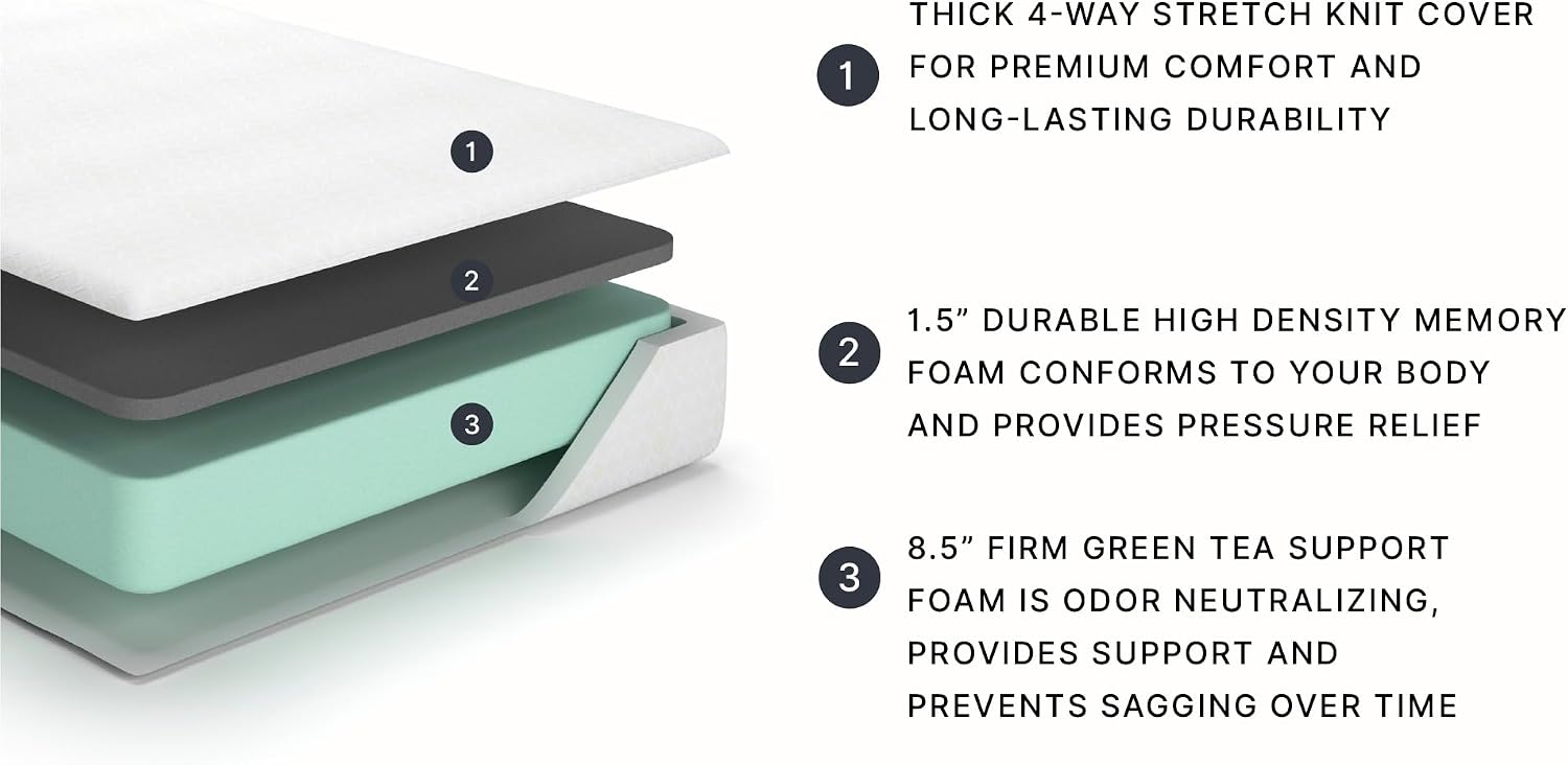 Signature Design by Ashley Queen Size Chime 10 Inch Medium Firm Memory Foam Mattress with Green Tea & Charcoal Gel for Pressure Relief, Fiberglass Free, Mattress In A Box