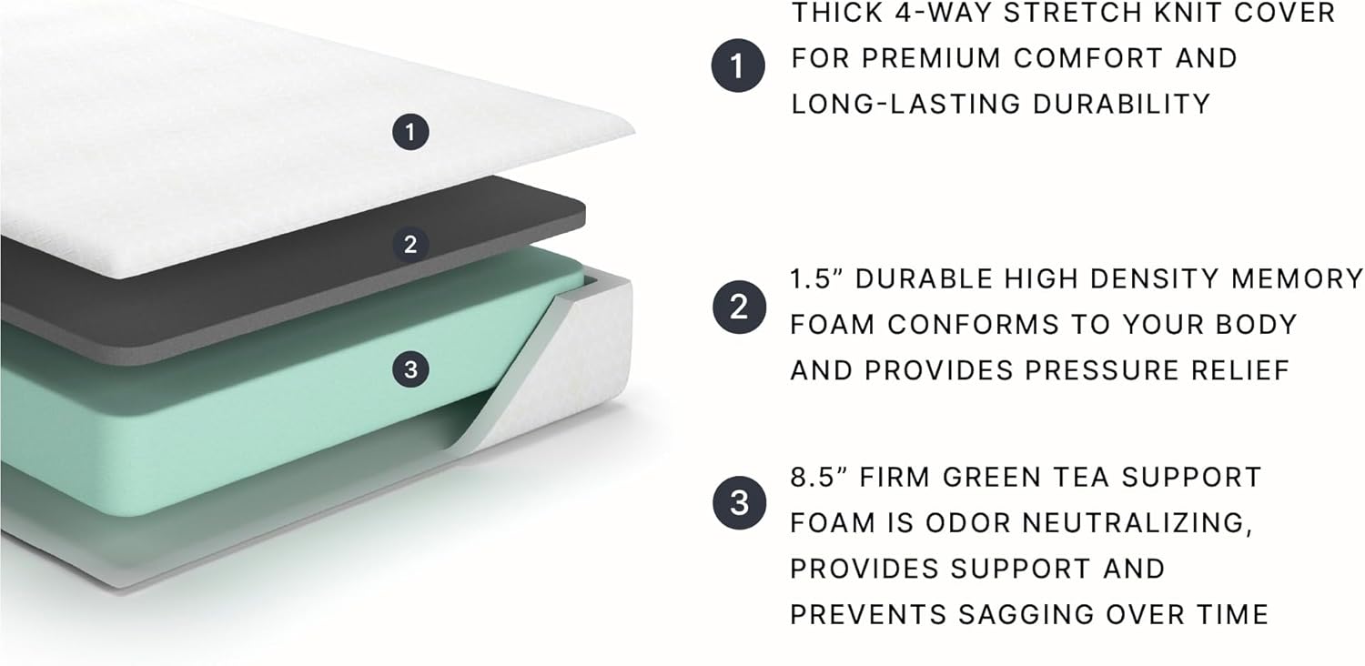 Signature Design by Ashley King Size Chime 10 Inch Medium Firm Memory Foam Mattress with Green Tea & Charcoal Gel for Pressure Relief, Fiberglass-Free, Mattress In A Box