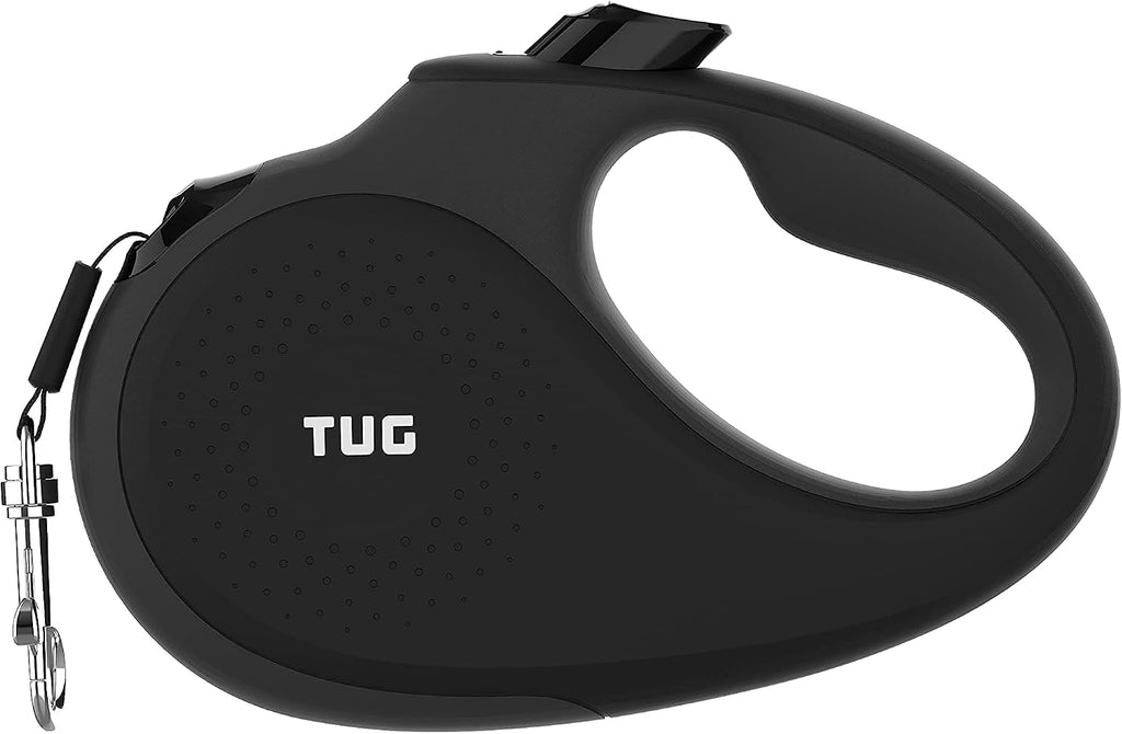 TUG 360° Tangle-Free Retractable Dog Leash | 16 ft Strong Nylon Tape | One-Handed Brake, Pause, Lock (Medium, White)