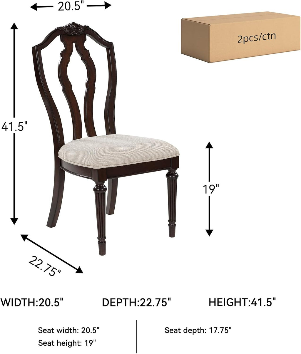 Signature Design by Ashley Traditional Upholstered Side Chairs, Dining Chairs Set of 2, Hardwood and Engineered Wood Frame with Cherry Brown Finish, Ideal for Formal Dining Rooms, Tan