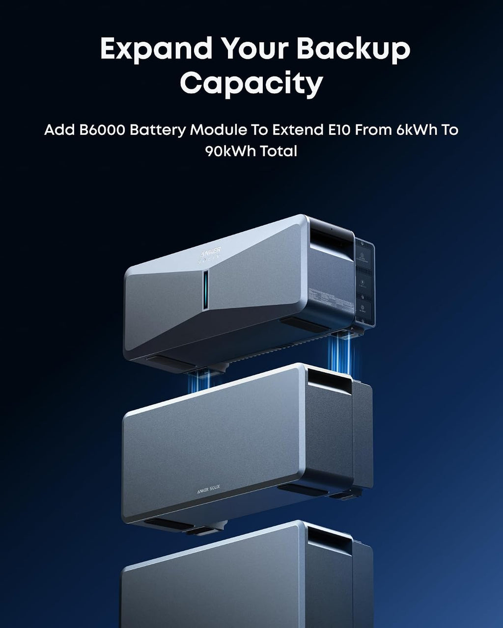 Anker SOLIX B6000 Battery Module for E10, AC Generator Adapter Included, 6kWh Expandable Capacity, 10kW Turbo Output, Automotive-Grade LFP Cells, 10-Year Lifespan, 4,000+ Cycles, UL 9540A Certified