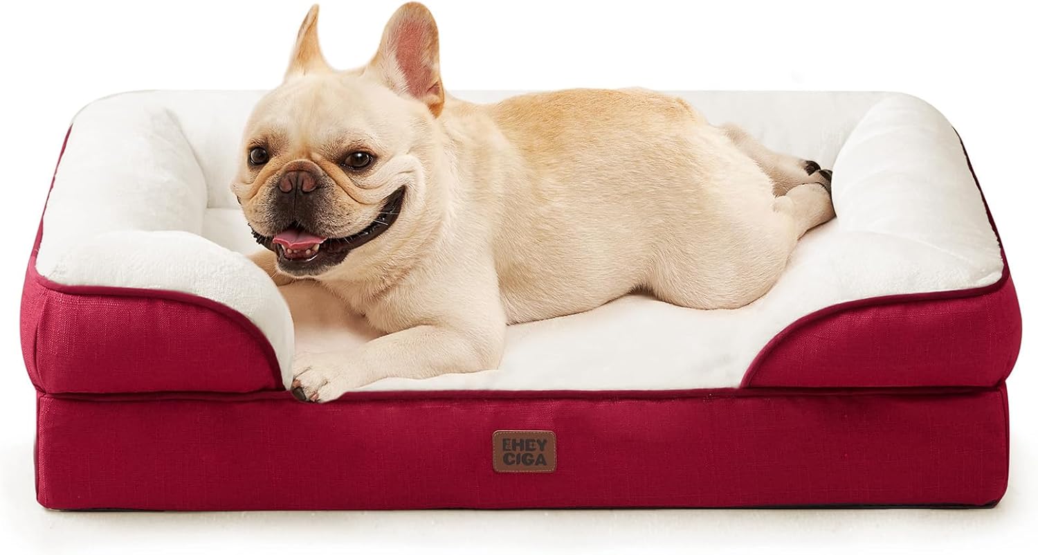 EHEYCIGA Orthopedic Dog Beds for Extra Large Dogs 44x32Inch, Waterproof Memory Foam XL Pet Bed with Sides, Non-Slip and Egg-Crate Foam Big Dog Couch Bed with Washable Removable Cover, Grey