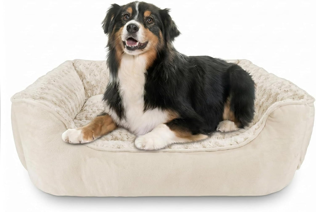 JOEJOY Rectangle Dog Bed for Large Medium Small Dogs - Washable Orthopedic Sofa Bed, Soft Breathable Puppy & Pet Cuddler, Durable Calming Dog Bed with Anti-Slip Bottom, Multiple Sizes, Beige