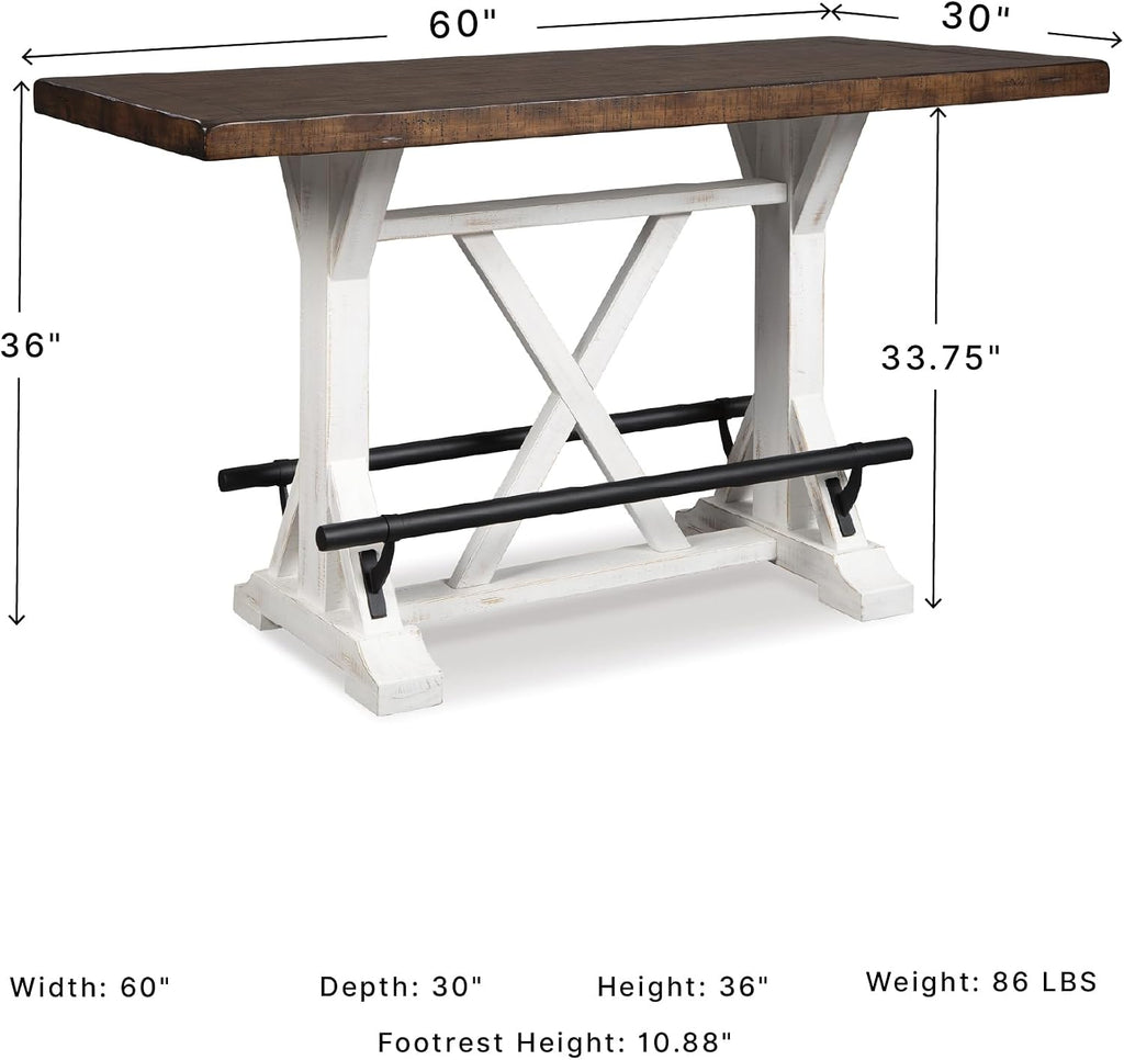 Signature Design by Ashley Valebeck Counter Height Dining Table, Rustic Farmhouse Design, Black Metal Footrest, Seats Up to 4, Great for Small Spaces, White