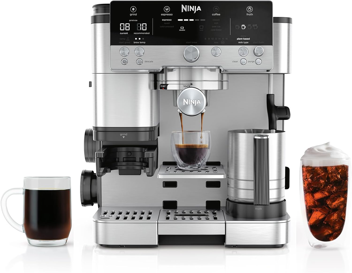 Ninja Luxe Café Premier 3-in-1 Espresso Machine, Drip Coffee, & Rapid Cold Brew | Built-in Coffee Grinder, Hands-Free Milk Frother, Assisted Tamper for Cappuccinos & Lattes | Gunmetal | ES601GM