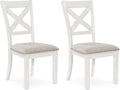 Signature Design by Ashley Robbinsdale Casual Upholstered Solid Wood Dining Chair with Nailhead Trim, Set of 2, White & Light Gray