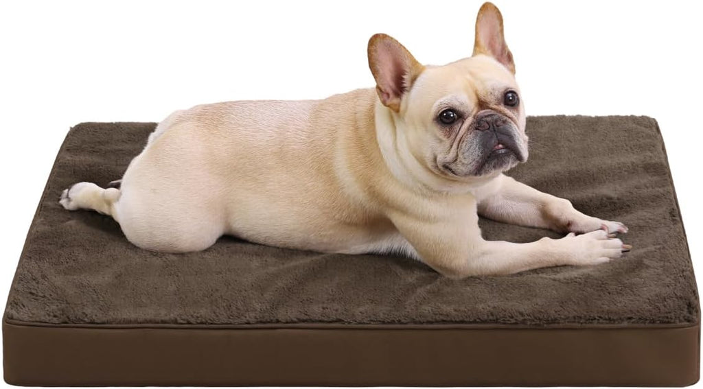 KSIIA Orthopedic Dog Bed Dog Crate Bed Waterproof for Large Dogs Deluxe Plush Washable Pet Mat with Egg Crate Foam & Removable Cover, 35 x 22 Inch, Gray