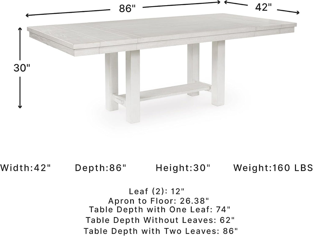 Signature Design by Ashley Robbinsdale Casual Removable Center Leaf Dining Extension Table with Trestle Base, Wood, Ash Veneer, Tabletop with Planked Effect, 2 Removable Center Leaves, Seats 8, White
