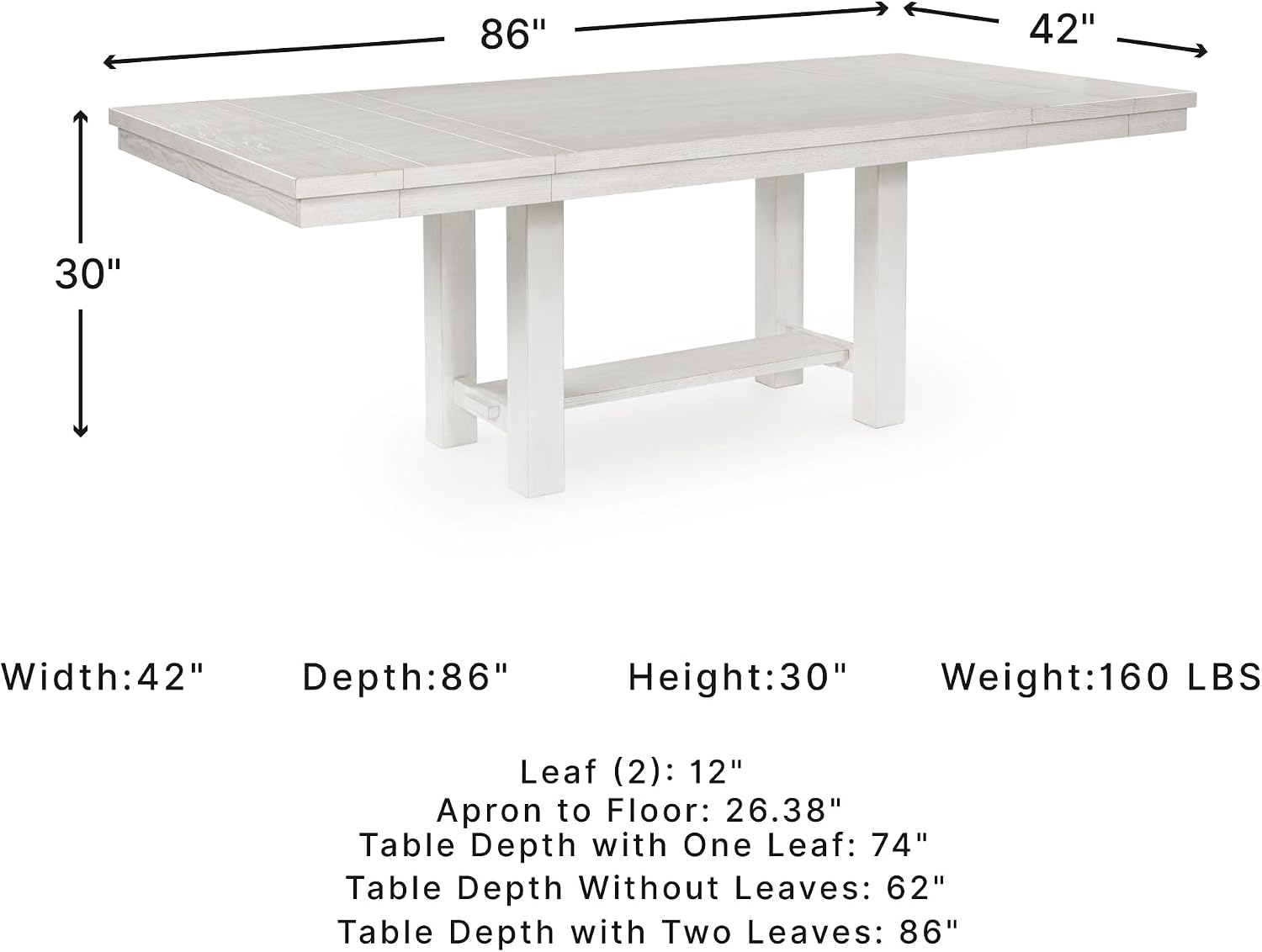 Signature Design by Ashley Robbinsdale Casual Removable Center Leaf Dining Extension Table with Trestle Base, Wood, Ash Veneer, Tabletop with Planked Effect, 2 Removable Center Leaves, Seats 8, White