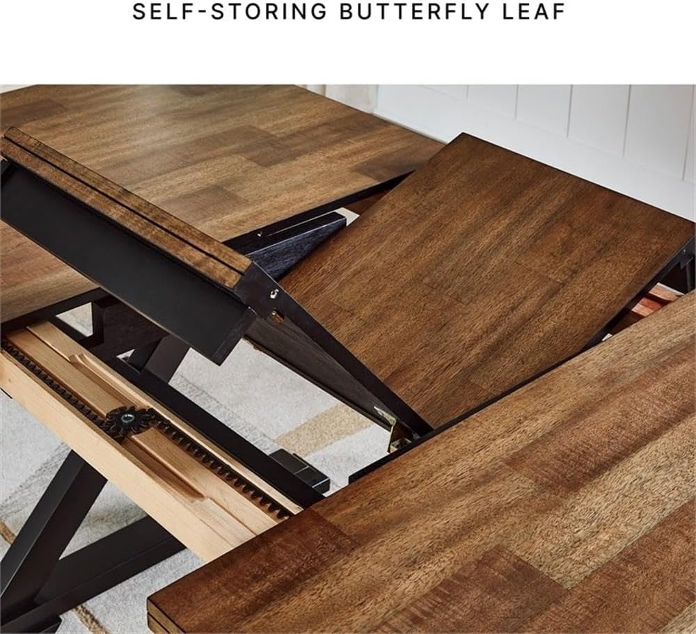 Signature Design by Ashley Wildenauer Dining Extension Table, 18" Self-Storing Butterfly Leaf, Hardwood Solids, Mango Veneer & MDF Substrate, Seats 6 to 8 for Kitchens, Black & Dark Brown, 78"