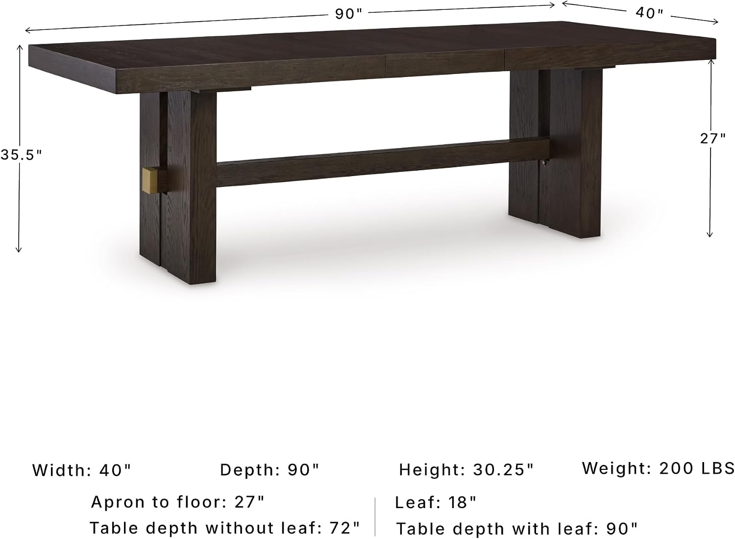 Signature Design by Ashley Burkhaus Rectangle Dining Room Extension Table, Removable Center Leaf, Seats up to 8, Wood, 40" W x 90" D x 30.25" H, Dark Brown
