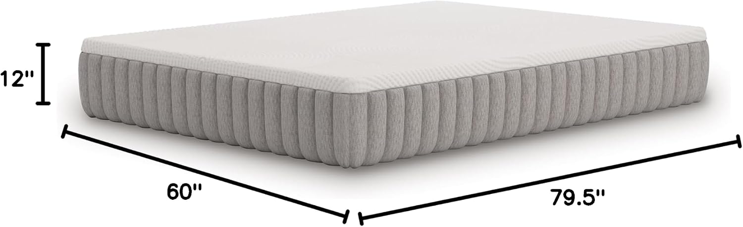Signature Design by Ashley Terra Sleep Firm 12 Inch Antimicrobial Natural Talalay Latex Foam Hybrid Mattress with Temperature Regulating for Pressure Relief, Queen, Fiberglass-Free, Mattress in A Box