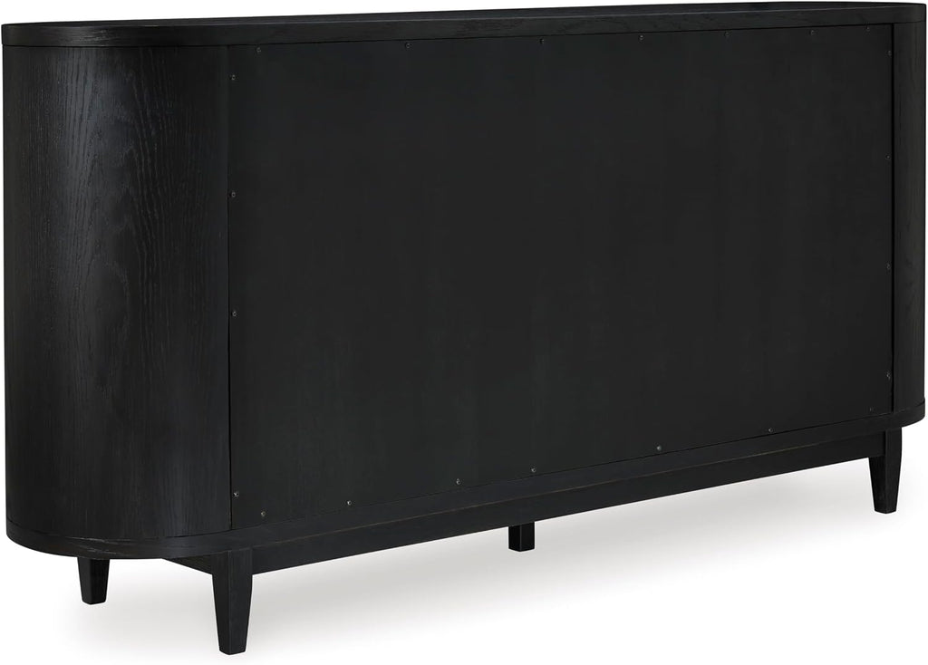 Signature Design by Ashley Rowanbeck Modern Glass Dining Server with 2 Adjustable Shelves and Tapered Legs, Black & Gray