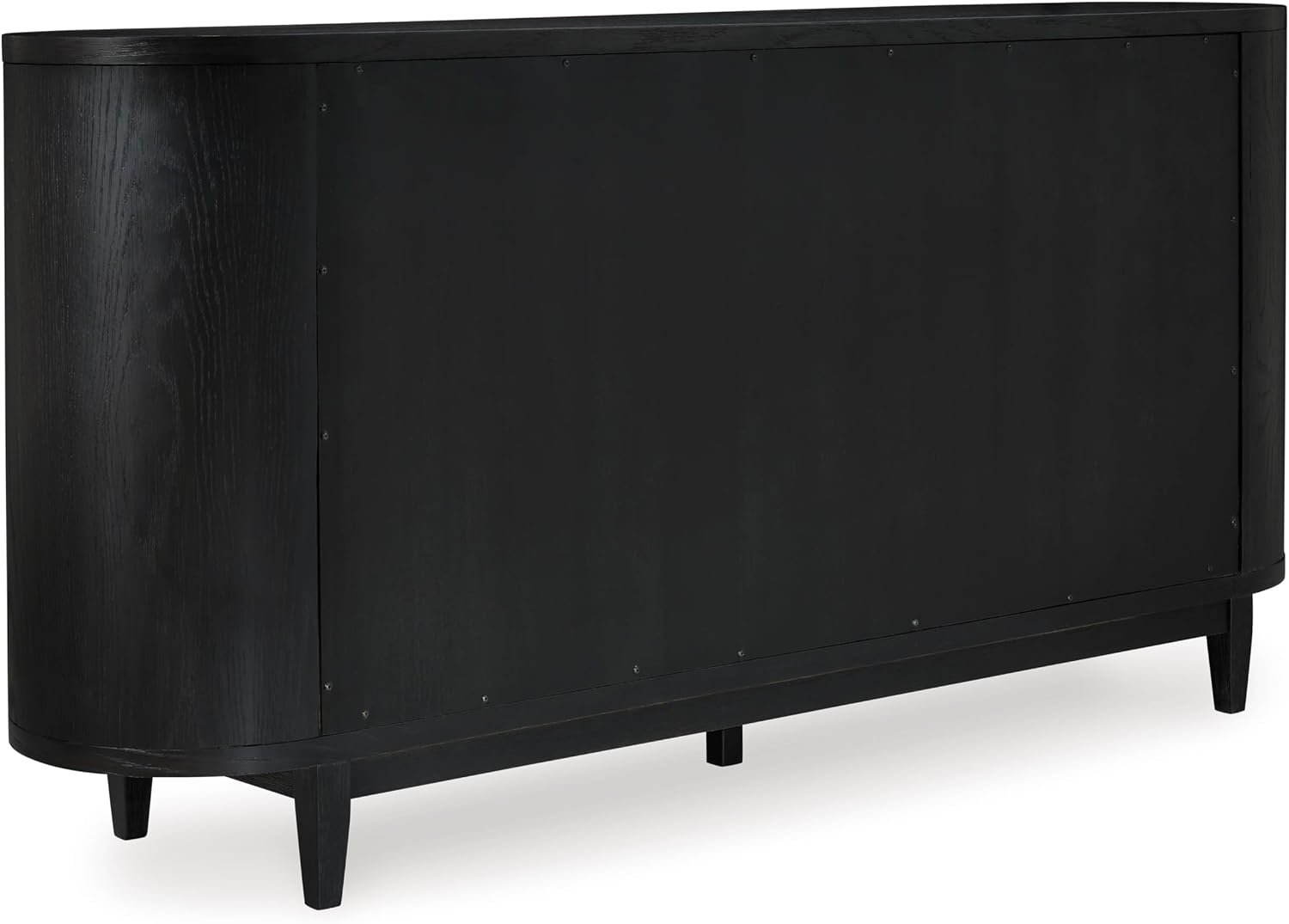 Signature Design by Ashley Rowanbeck Modern Glass Dining Server with 2 Adjustable Shelves and Tapered Legs, Black & Gray