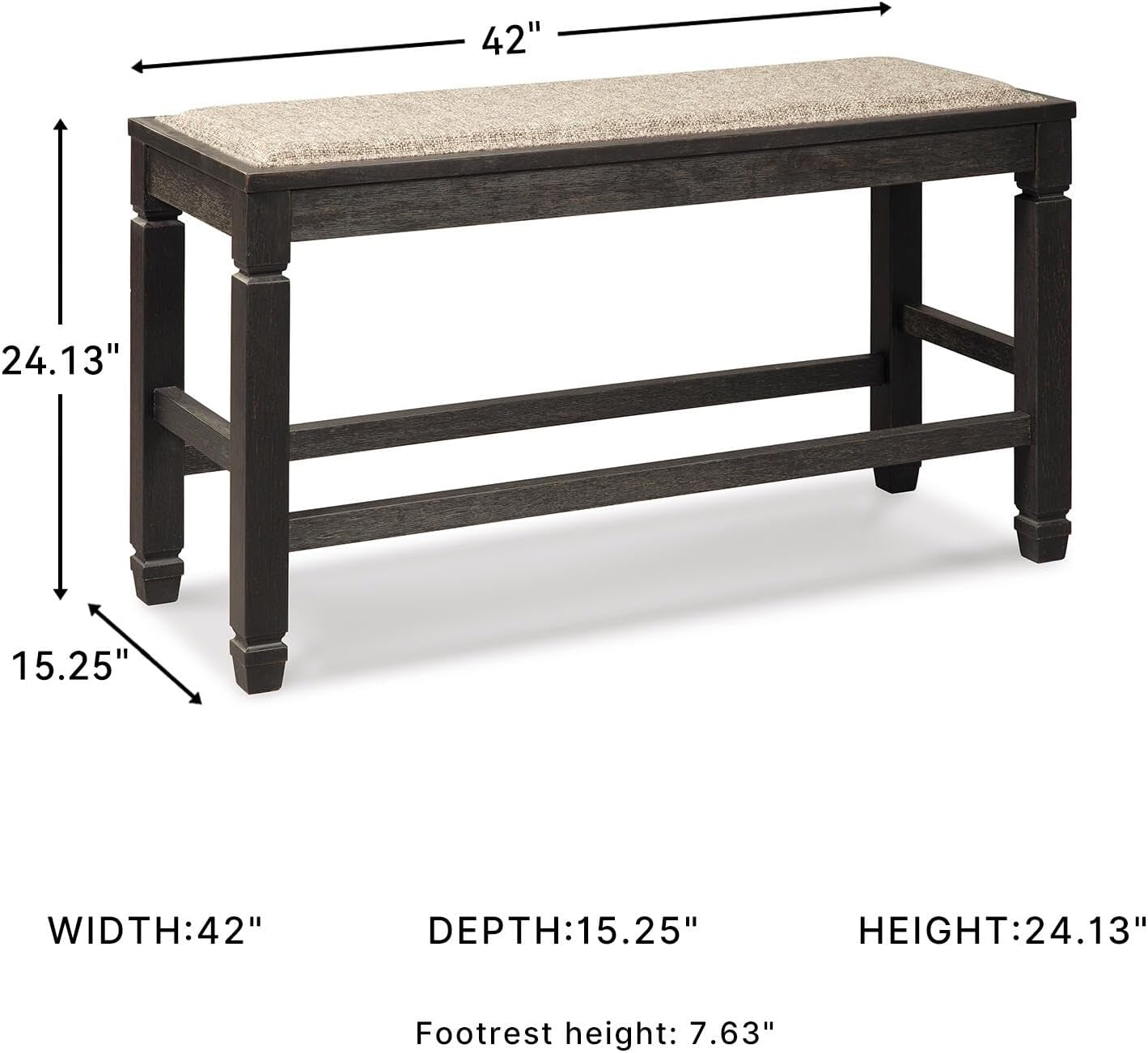 Signature Design by Ashley Tyler Creek Urban Farmhouse Counter Height Upholstered Dining Bench, Almost Black