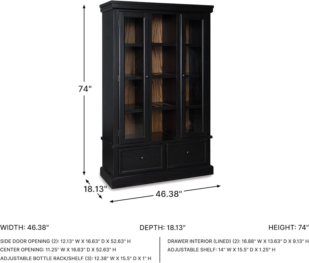 Signature Design by Ashley Chadworth Classic Curio with Anti-Tipping and Removable Shelf, Black