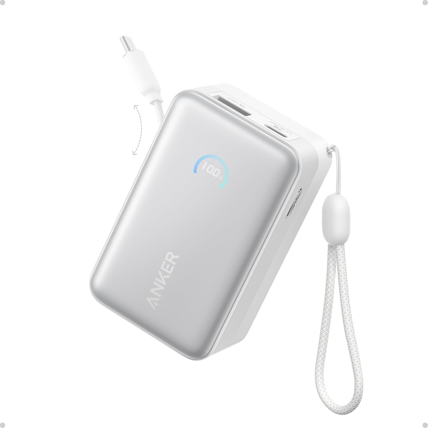 Anker Nano Power Bank, 45W 10,000mAh Portable Charger, iPhone Battery Pack | Built-In Retractable USB-C Cable, for iPhone 17 / 16 Series, iPad, Galaxy, Pixel, and More, Compact Travel Design
