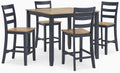Signature Design by Ashley Gesthaven Counter Height Dining Table Set 4 Bar Stools, Butcher Block Veneer Top, Natural Mango Wood and Dark Slate Blue, 41.88" Square