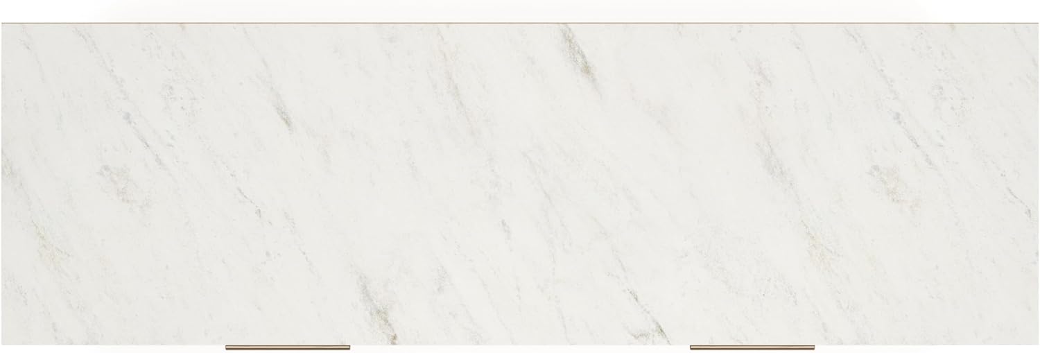 Signature Design by Ashley Cadmori Casual Bohemian Dresser with Post Legs and 6 Drawers, Replicated Marble Top, Wood, 35" High, White and Light Brown Finish