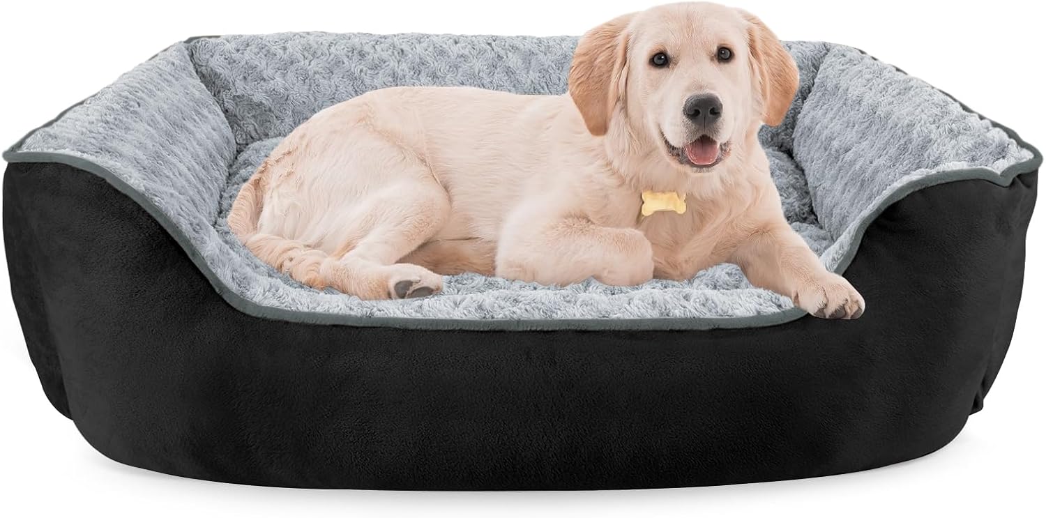 JOEJOY Rectangle Dog Bed for Large Medium Small Dogs - Washable Orthopedic Sofa Bed, Soft Breathable Puppy & Pet Cuddler, Durable Calming Dog Bed with Anti-Slip Bottom, Multiple Sizes, Beige