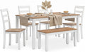 Signature Design by Ashley Gesthaven Casual Modern Dining Room Table Set with 4 Chairs and Bench, Set of 6, Mango Wood, 30.25" Table Height, White & Light Brown