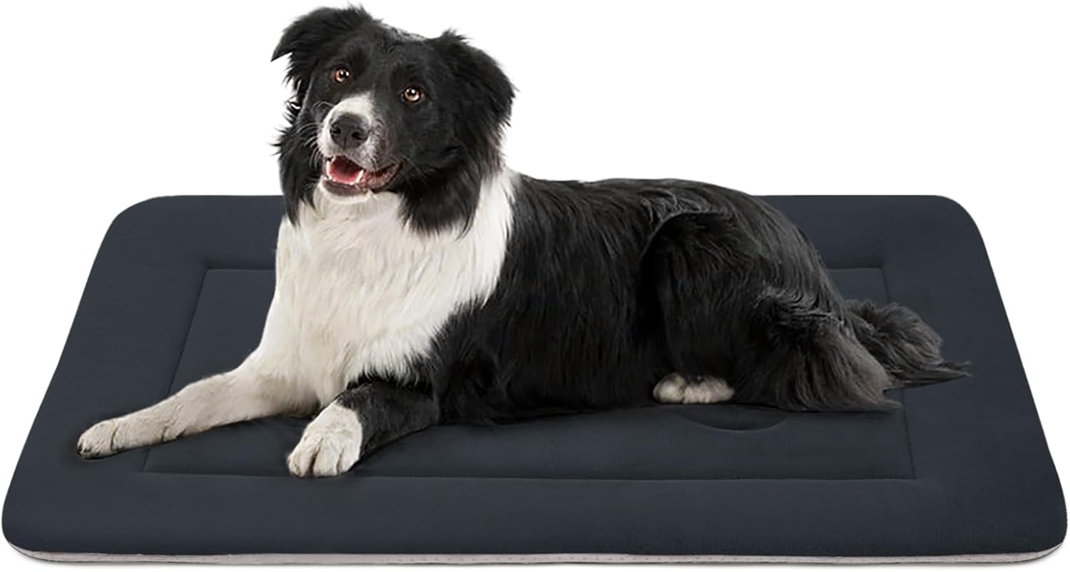 Large Dog Bed Soft Dog Crate Pad Mat, 42 in Non-Slip Bottom Washable Dog Sleeping Mattress Pet Beds Cat Bed Kennel Pad, Dark Blue Gray