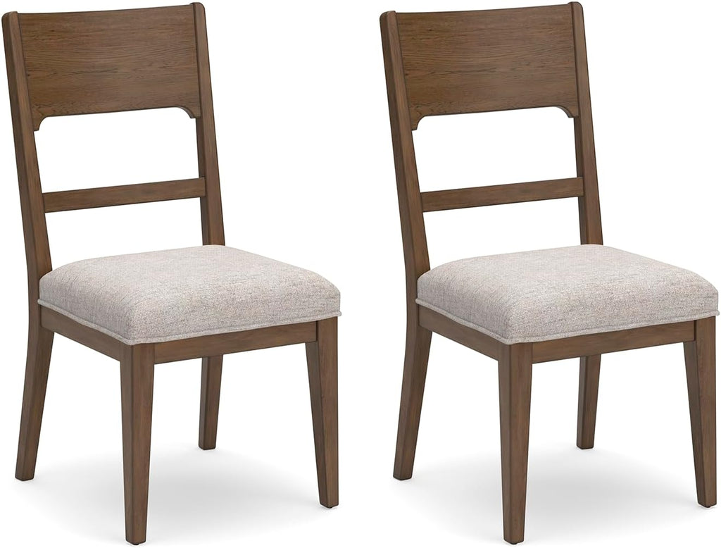 Signature Design by Ashley Cabalynn Upholstered Dining Chairs – Set of 2 Comfortable Side Chairs for Kitchen & Dining Room, Farmhouse Modern Style, Brown/Tan Fabric, Solid Hardwood Frame