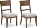 Signature Design by Ashley Cabalynn Upholstered Dining Chairs – Set of 2 Comfortable Side Chairs for Kitchen & Dining Room, Farmhouse Modern Style, Brown/Tan Fabric, Solid Hardwood Frame