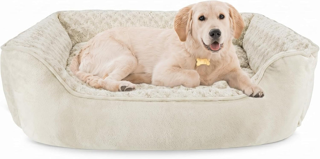 JOEJOY Rectangle Dog Bed for Large Medium Small Dogs - Washable Orthopedic Sofa Bed, Soft Breathable Puppy & Pet Cuddler, Durable Calming Dog Bed with Anti-Slip Bottom, Multiple Sizes, Beige
