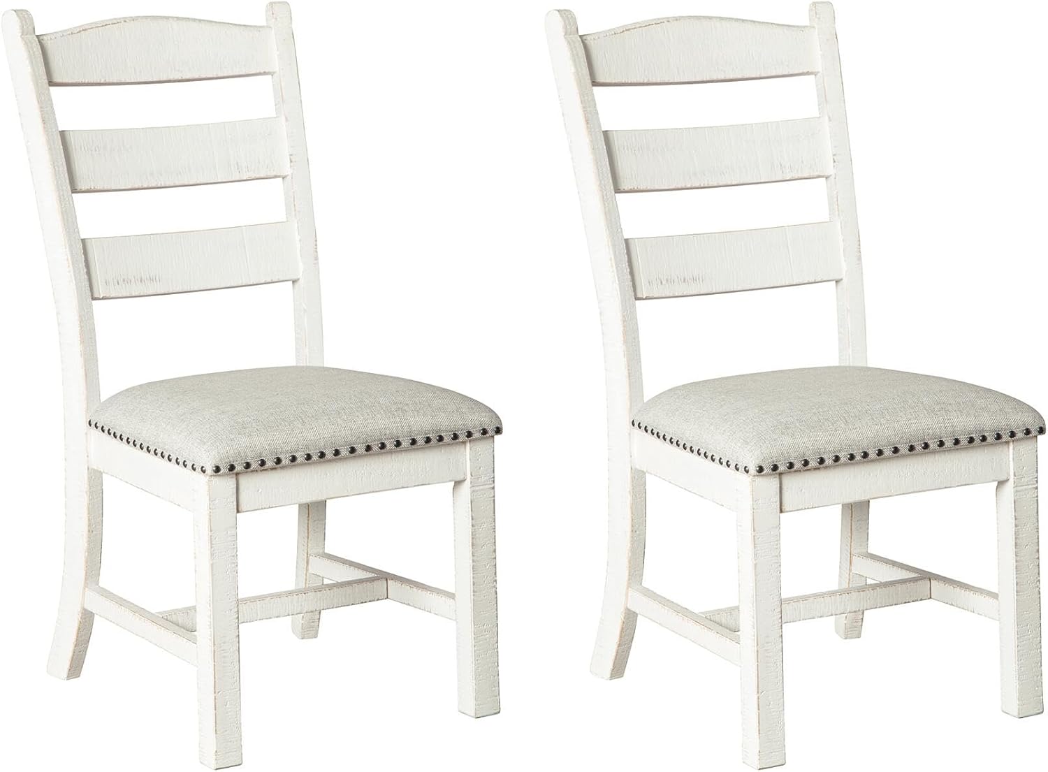 Signature Design by Ashley Valebeck Farmhouse Cushioned Dining Chair, 2 Count, Nailhead Trim, Fabric Upholstery, Solid Wood, 39" Seat Height, Whitewash