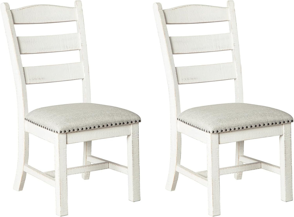 Signature Design by Ashley Valebeck Farmhouse Cushioned Dining Chair, 2 Count, Nailhead Trim, Fabric Upholstery, Solid Wood, 39" Seat Height, Whitewash