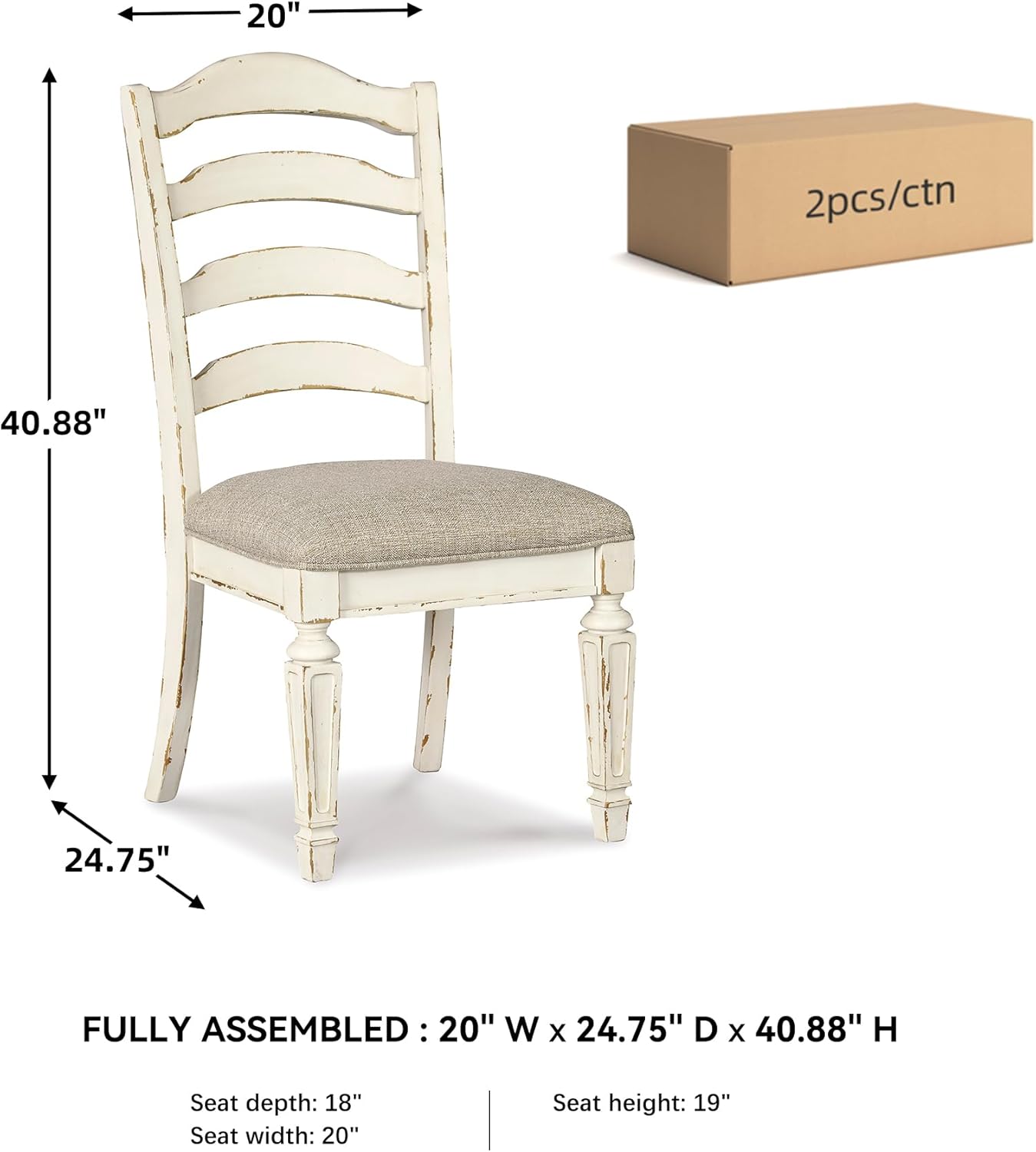 Signature Design by Ashley Realyn Dining Room Upholstered Chair 2 Count, Antique White