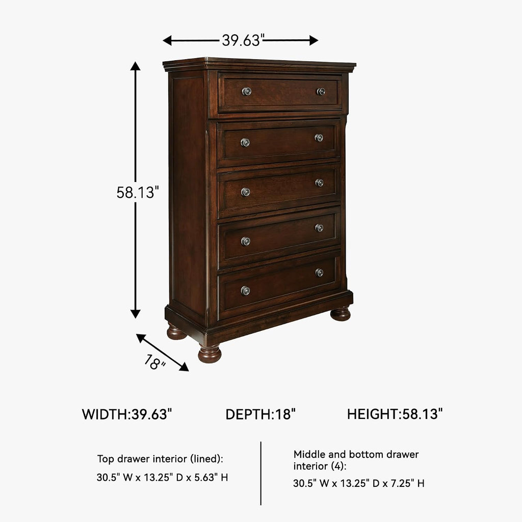Signature Design by Ashley Porter Traditional 5 Drawer Chest of Drawers, Dark Brown