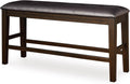 Signature Design by Ashley Haddigan Casual Tufted Faux Leather Upholstered Counter Height Dining Bench with Oak Finish, Dark Brown