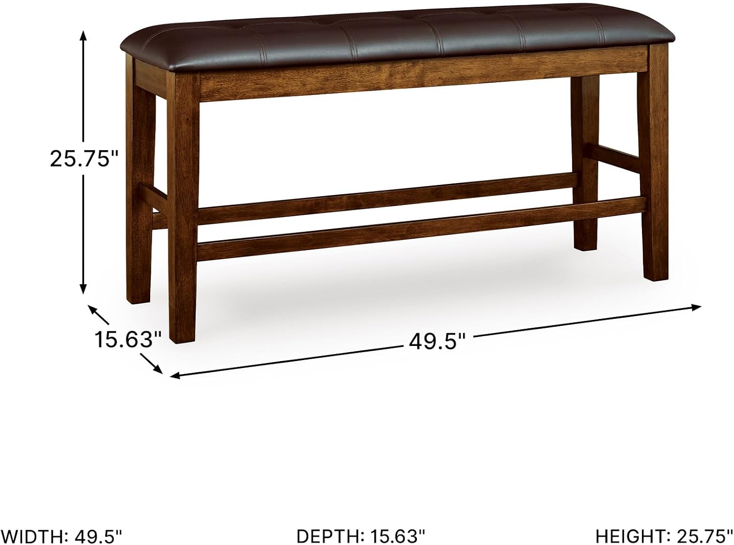 Signature Design by Ashley Ralene Classic Tufted Faux Leather Upholstered Counter Height Dining Bench with Distressed Finish, Dark Brown