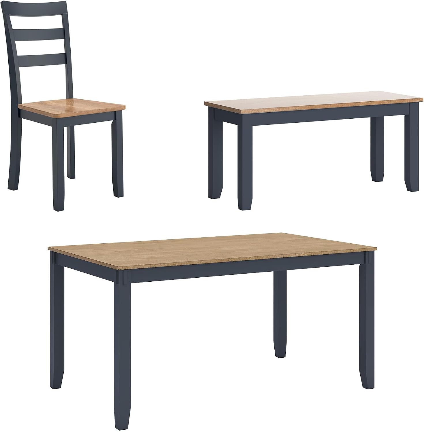 Signature Design by Ashley Gesthaven Casual Dining Room Table Set with 4 Chairs and Bench, Set of 6, Mango Wood, 30.25" Table Height, Blue & Light Brown