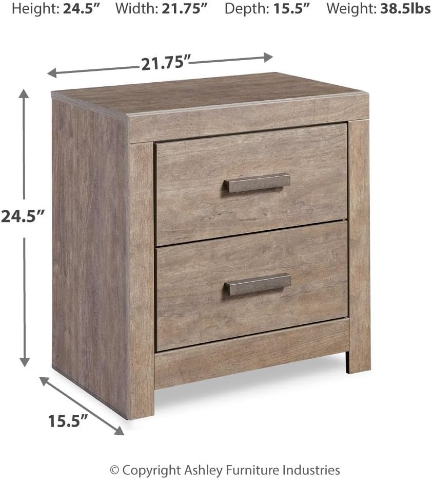 Signature Design by Ashley Culverbach Modern 2 Drawer Nightstand with 2 USB Charging Stations, 24.37" Tall, Weathered Gray