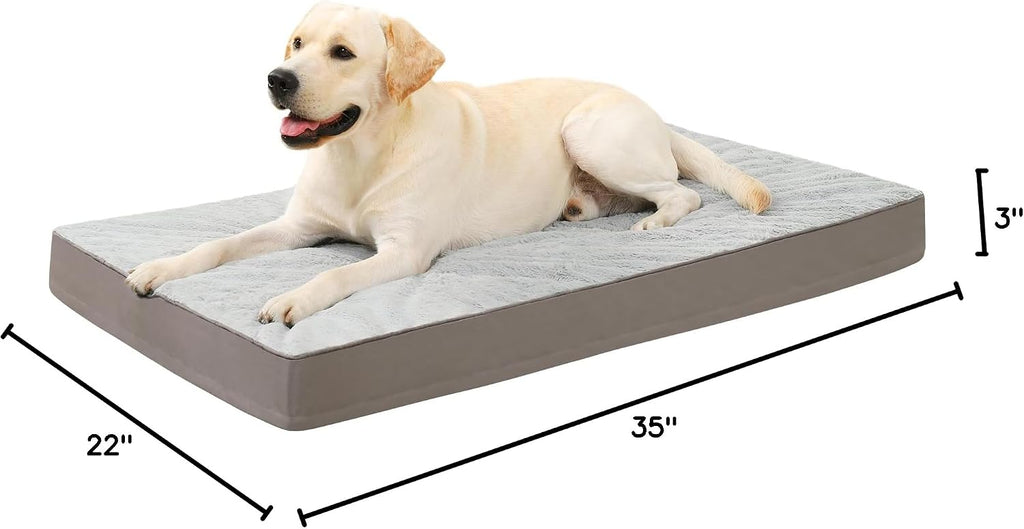 KSIIA Orthopedic Dog Bed Dog Crate Bed Waterproof for Large Dogs Deluxe Plush Washable Pet Mat with Egg Crate Foam & Removable Cover, 35 x 22 Inch, Gray