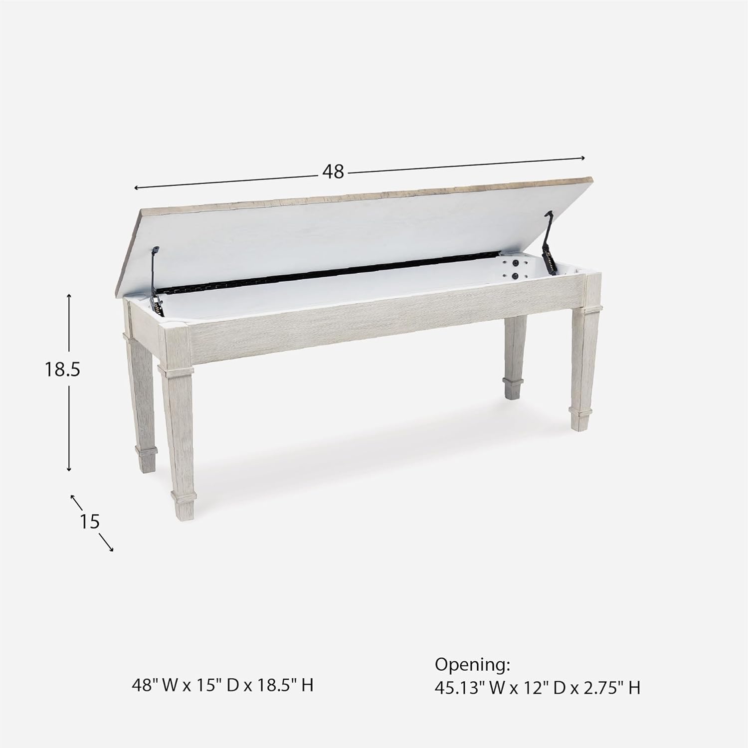 Signature Design by Ashley Skempton Farmhouse Storage Bench, Distressed Finish, Seat With Hidden Storage, Wood, 48" W x 15" D x 18.5" H, White & Light Brown