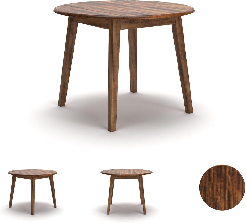 Signature Design by Ashley Berringer Dining Room Round Drop Leaf Table, Rustic Design, Seats 4, Hinged Extension Leaves, Small Space Solution, 42" W x 42" D x 30.63" H, Rustic Brown