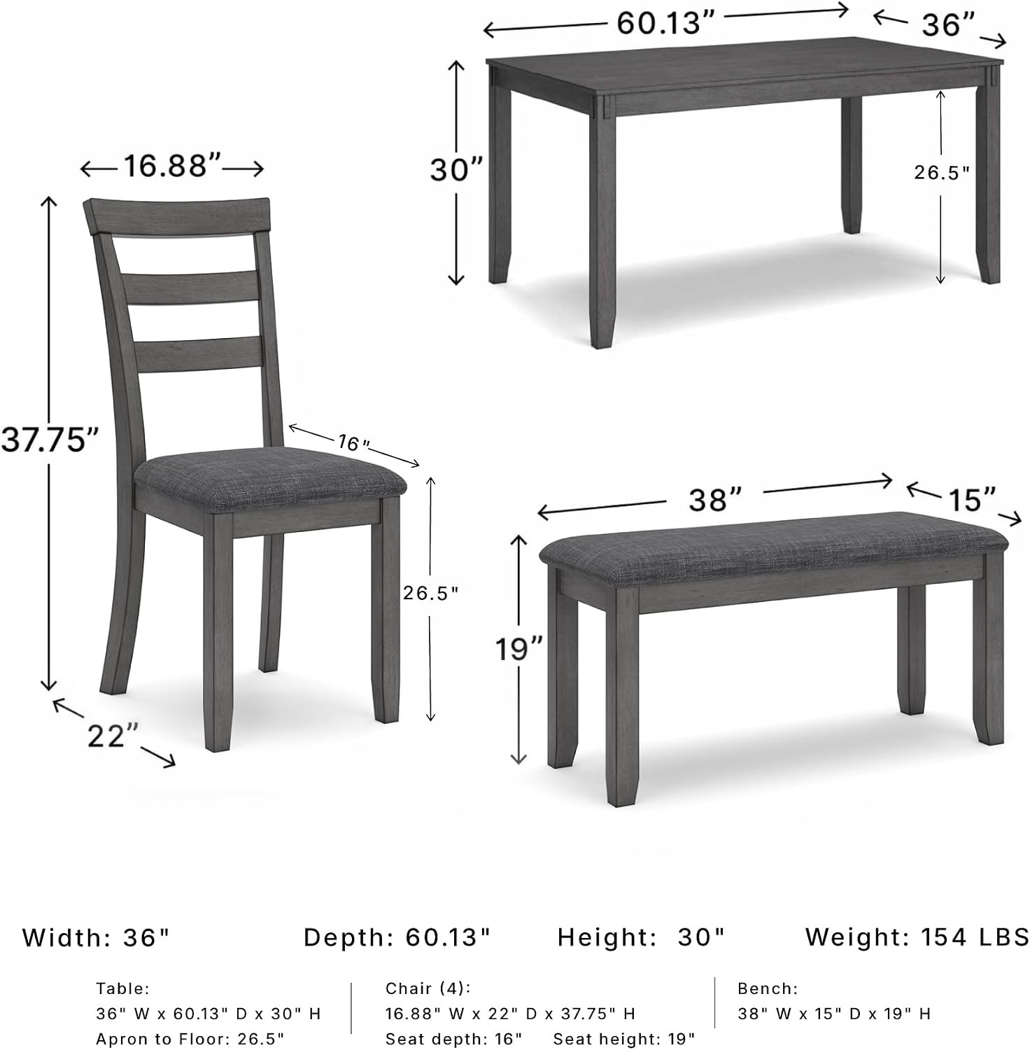 Signature Design by Ashley Bridson Dining Table Set For 6 With Bench, Wood 6‑Piece Kitchen Table And Chairs With Upholstered Seats, Transitional Charcoal Gray Dining Room Collection For Family Meals
