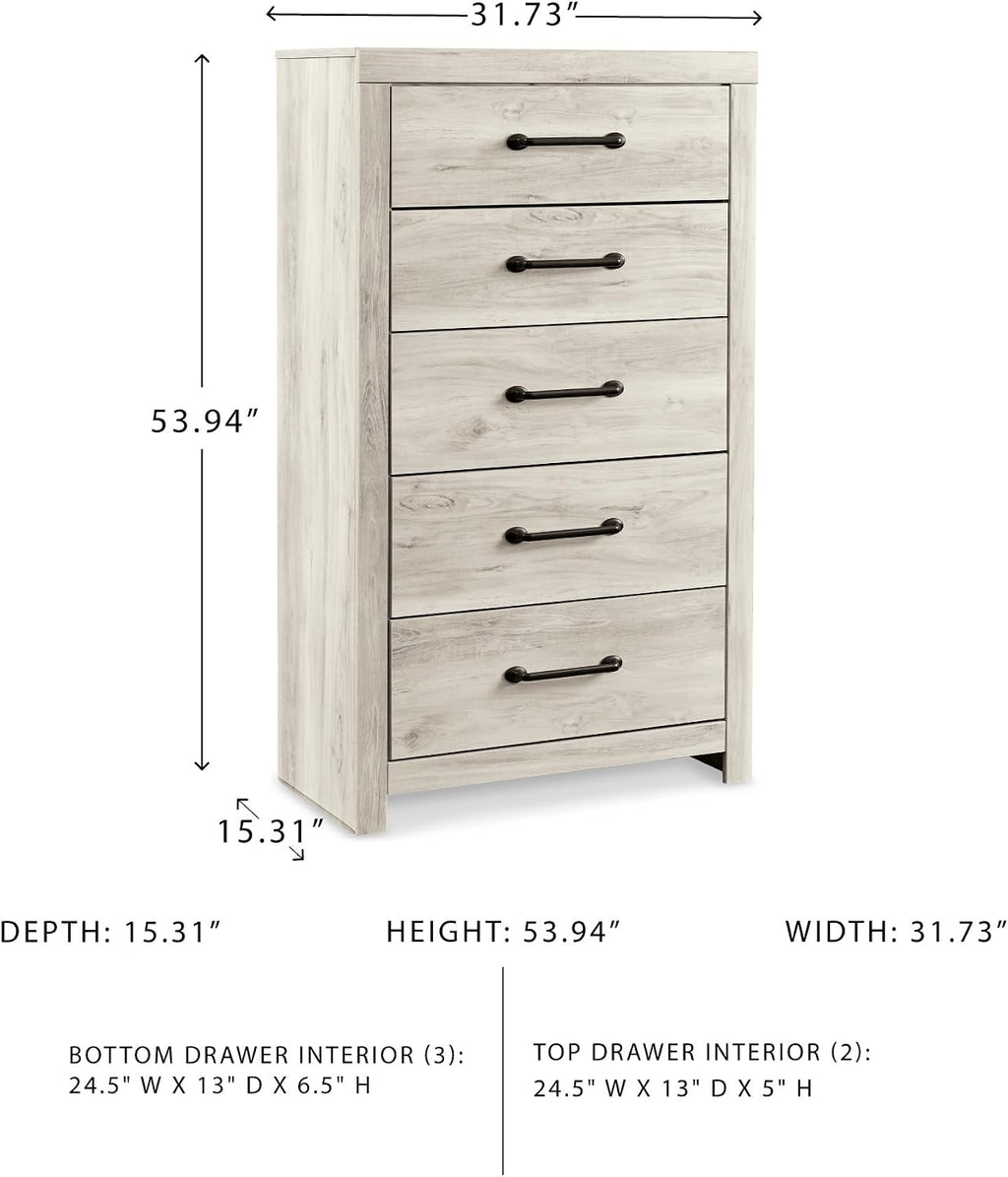 Signature Design by Ashley Cambeck Vintage Casual Chest With 5 Smooth-Gliding Drawers, Meets ASTM International Safety Standards, Whitewash Finish, 31.73' W