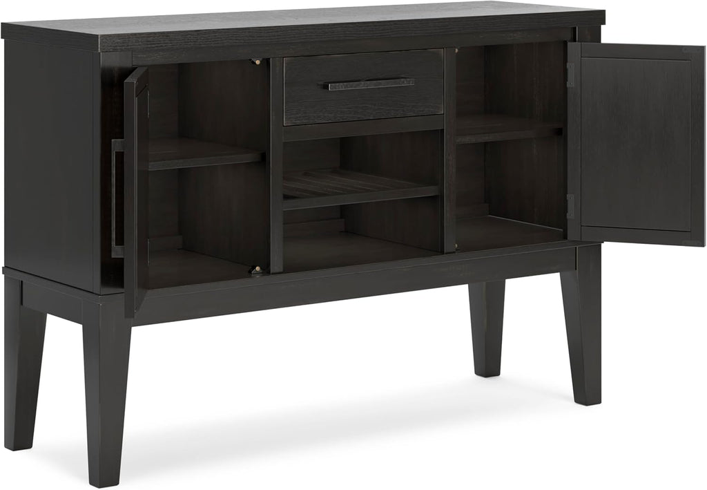 Signature Design by Ashley Galliden Urban 2-Door Dining Server with Reversible Wine Rack Shelf, Adjustable Shelves and Felt-Lined Drawer, Black & Light Brown