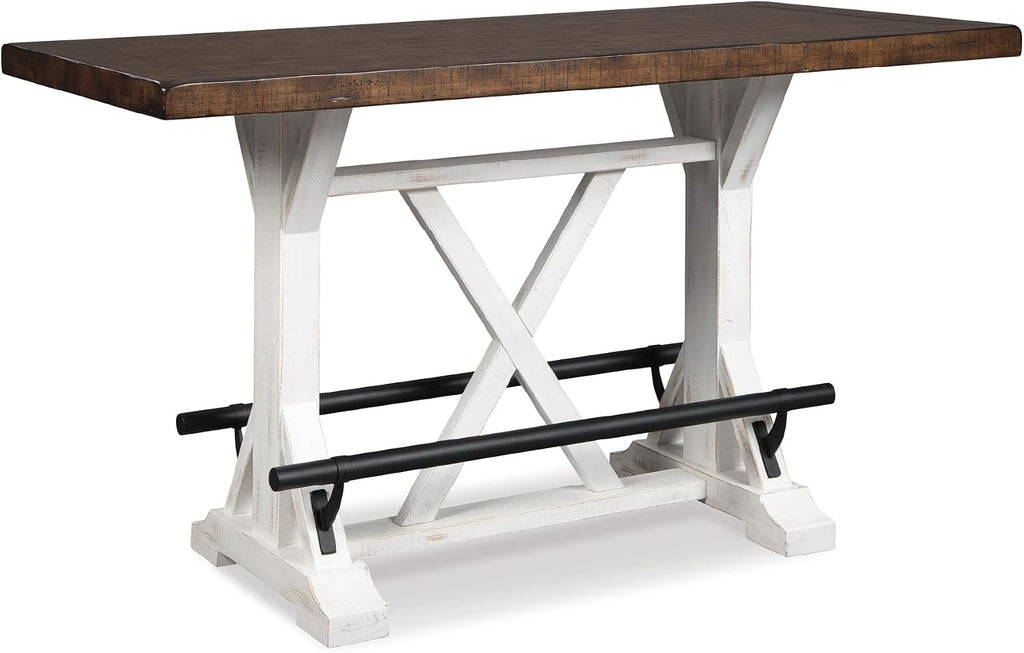 Signature Design by Ashley Valebeck Counter Height Dining Table, Rustic Farmhouse Design, Black Metal Footrest, Seats Up to 4, Great for Small Spaces, White