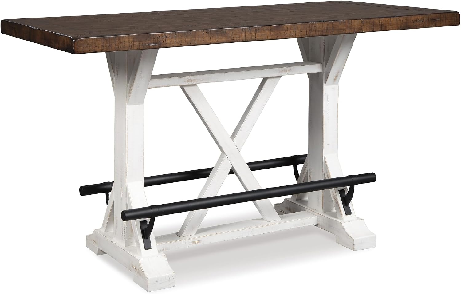 Signature Design by Ashley Valebeck Counter Height Dining Table, Rustic Farmhouse Design, Black Metal Footrest, Seats Up to 4, Great for Small Spaces, White