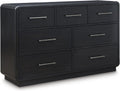 Signature Design by Ashley Rowanbeck Modern Seven-Drawer Dresser with Waterfall Edges, Nickel-Tone Hardware, Wood and Ash Veneer, Black Finish, 63.75' W