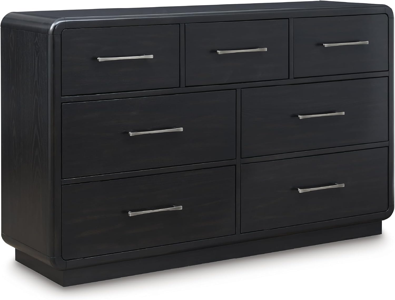 Signature Design by Ashley Rowanbeck Modern Seven-Drawer Dresser with Waterfall Edges, Nickel-Tone Hardware, Wood and Ash Veneer, Black Finish, 63.75' W