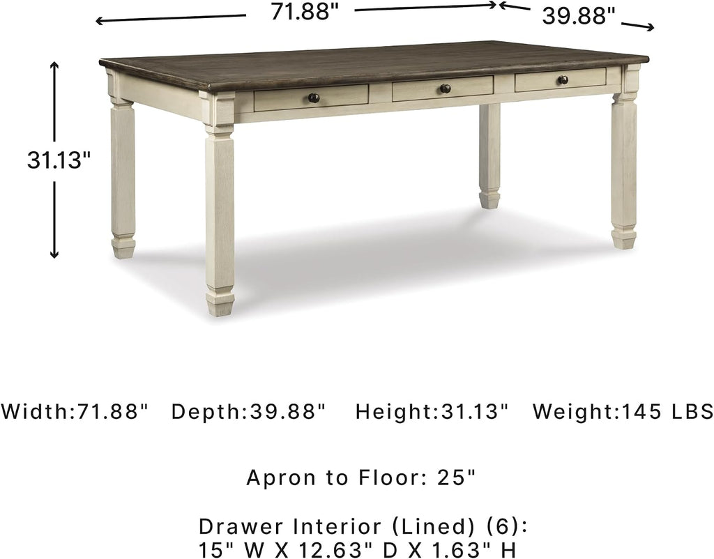 Signature Design by Ashley Bolanburg Dining Table, 2-Tone Farmhouse Style With 6 Built-In Storage Drawers, Wood & Engineered Wood Construction, Seats Up To 6, White/Brown
