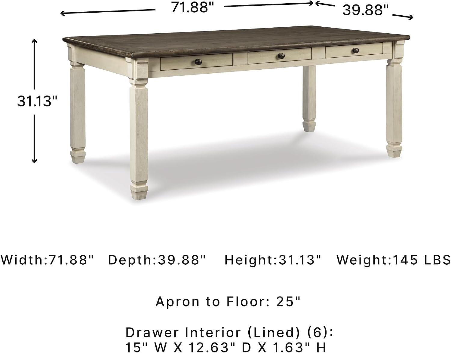 Signature Design by Ashley Bolanburg Dining Table, 2-Tone Farmhouse Style With 6 Built-In Storage Drawers, Wood & Engineered Wood Construction, Seats Up To 6, White/Brown