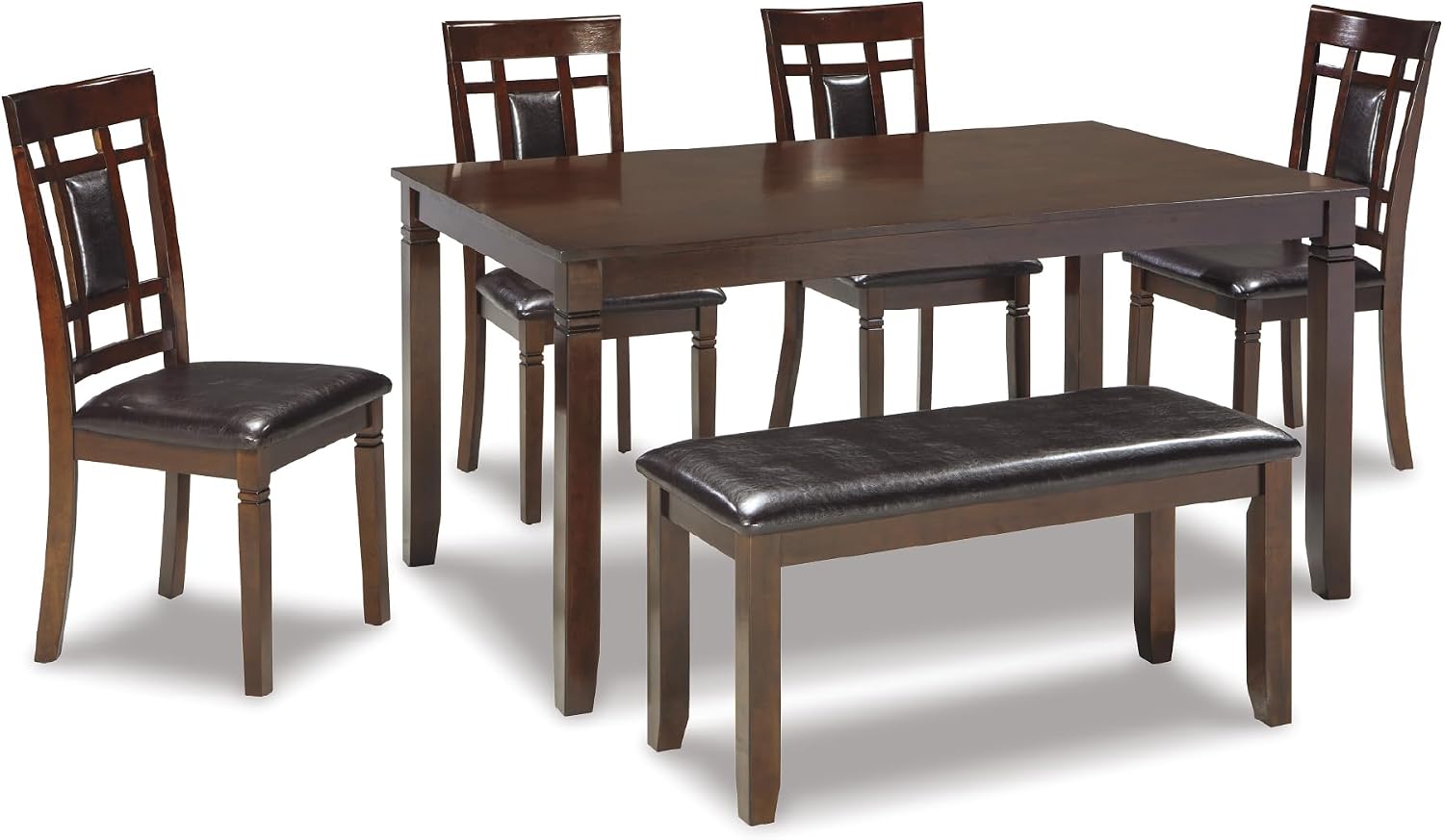 Signature Design by Ashley Bennox 6 Piece Dining Set with Upholstered Bench, Table & 4 Upholstered Chairs, Seats 6, Wood, Brown